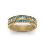 Load image into Gallery viewer, 3-row-vine-vintage-diamond-wedding-ring-with-blue-topaz-in-yellow-gold-FDB8627GICBLTO-NL-YG
