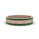 Load image into Gallery viewer, 3-row-vine-vintage-diamond-wedding-ring-with-emerald-in-rose-gold-FDB8627GEMGR-NL-RG
