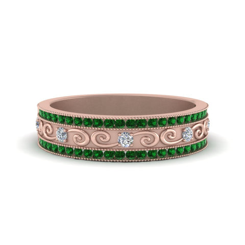 3-row-vine-vintage-diamond-wedding-ring-with-emerald-in-rose-gold-FDB8627GEMGR-NL-RG