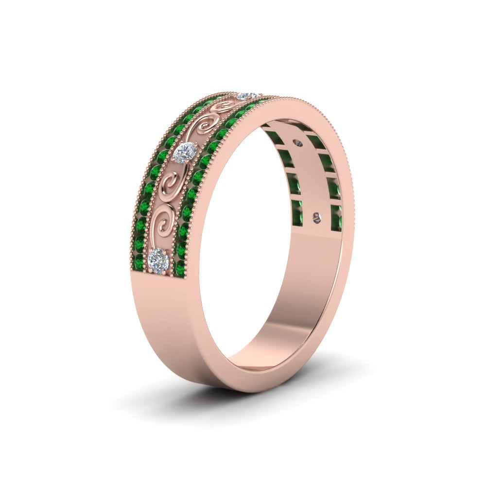 3-row-vine-vintage-diamond-wedding-ring-with-emerald-in-rose-gold-FDB8627GEMGR-NL-RG