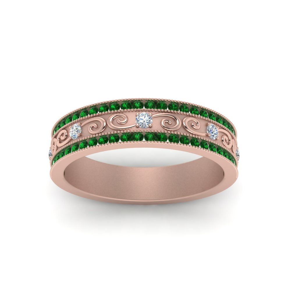 3-row-vine-vintage-diamond-wedding-ring-with-emerald-in-rose-gold-FDB8627GEMGR-NL-RG