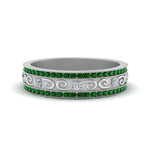Load image into Gallery viewer, 3-row-vine-vintage-diamond-wedding-ring-with-emerald-in-white-gold-FDB8627GEMGR-NL-WG
