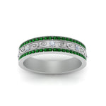Load image into Gallery viewer, 3-row-vine-vintage-diamond-wedding-ring-with-emerald-in-white-gold-FDB8627GEMGR-NL-WG
