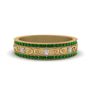 3-row-vine-vintage-diamond-wedding-ring-with-emerald-in-yellow-gold-FDB8627GEMGR-NL-YG