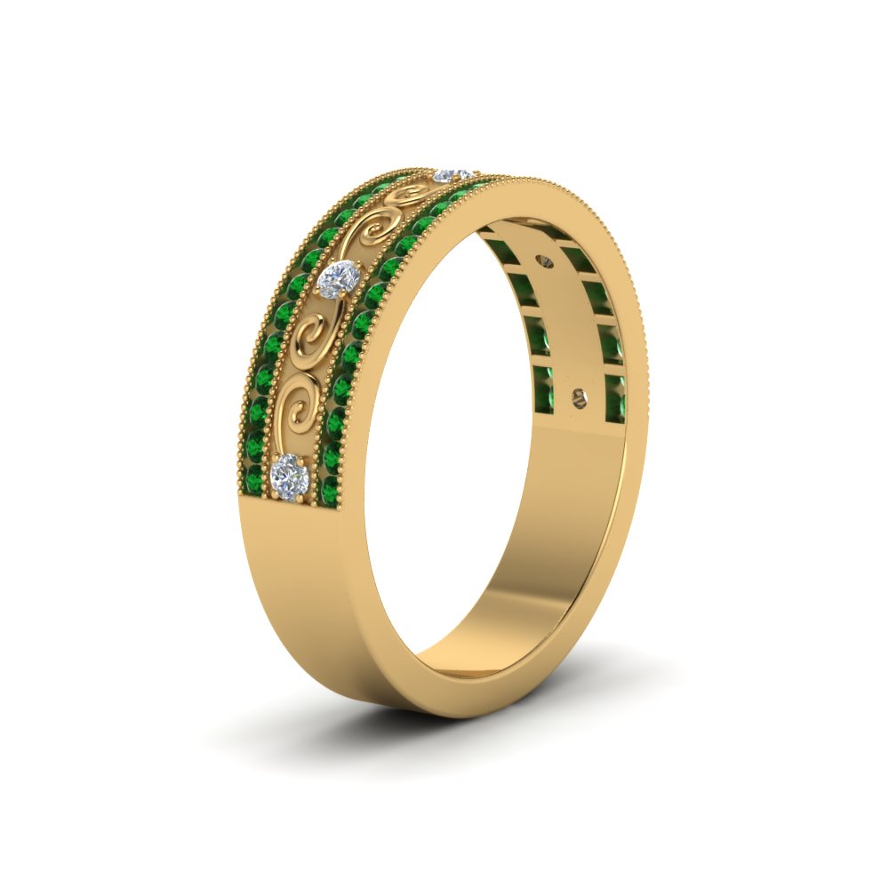 3-row-vine-vintage-diamond-wedding-ring-with-emerald-in-yellow-gold-FDB8627GEMGR-NL-YG