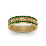 Load image into Gallery viewer, 3-row-vine-vintage-diamond-wedding-ring-with-emerald-in-yellow-gold-FDB8627GEMGR-NL-YG
