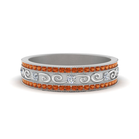 3-row-vine-vintage-diamond-wedding-ring-with-orange-sapphire-in-white-gold-FDB8627GSAOR-NL-WG