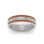 Load image into Gallery viewer, 3-row-vine-vintage-diamond-wedding-ring-with-orange-sapphire-in-white-gold-FDB8627GSAOR-NL-WG
