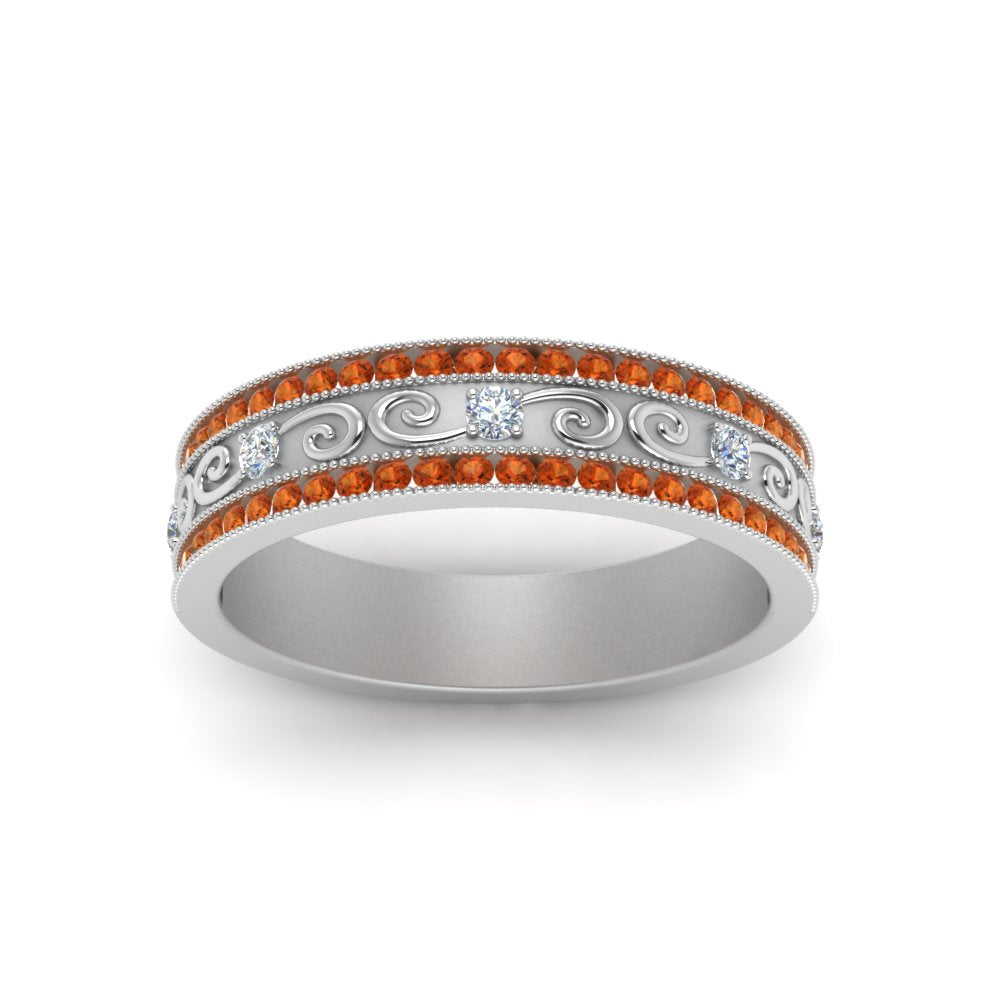 3-row-vine-vintage-diamond-wedding-ring-with-orange-sapphire-in-white-gold-FDB8627GSAOR-NL-WG