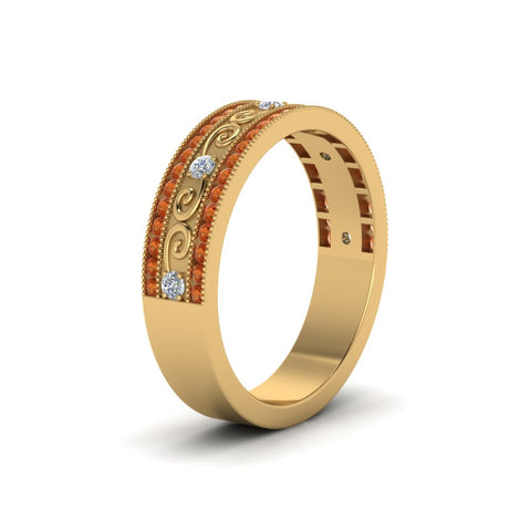 3-row-vine-vintage-diamond-wedding-ring-with-orange-sapphire-in-yellow-gold-FDB8627GSAOR-NL-YG