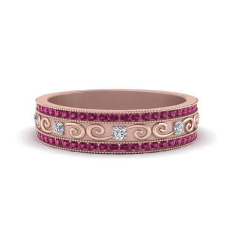 3-row-vine-vintage-diamond-wedding-ring-with-pink-sapphire-in-rose-gold-FDB8627GSADRPI-NL-RG
