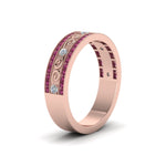 Load image into Gallery viewer, 3-row-vine-vintage-diamond-wedding-ring-with-pink-sapphire-in-rose-gold-FDB8627GSADRPI-NL-RG
