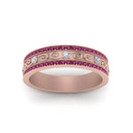 Load image into Gallery viewer, 3-row-vine-vintage-diamond-wedding-ring-with-pink-sapphire-in-rose-gold-FDB8627GSADRPI-NL-RG
