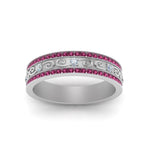 Load image into Gallery viewer, 3-row-vine-vintage-diamond-wedding-ring-with-pink-sapphire-in-white-gold-FDB8627GSADRPI-NL-WG
