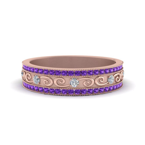 3-row-vine-vintage-diamond-wedding-ring-with-purple-topaz-in-rose-gold-FDB8627GVITO-NL-RG