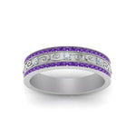 Load image into Gallery viewer, 3-row-vine-vintage-diamond-wedding-ring-with-purple-topaz-in-white-gold-FDB8627GVITO-NL-WG
