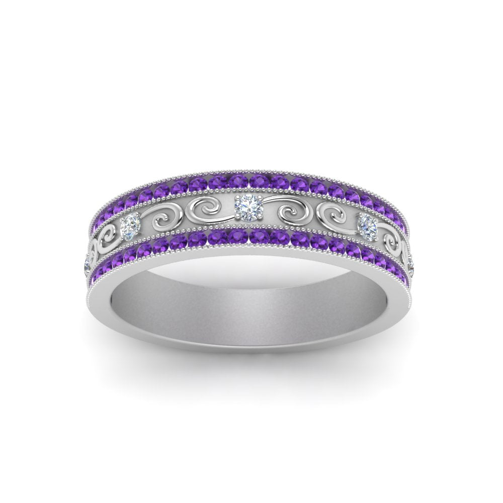 3-row-vine-vintage-diamond-wedding-ring-with-purple-topaz-in-white-gold-FDB8627GVITO-NL-WG