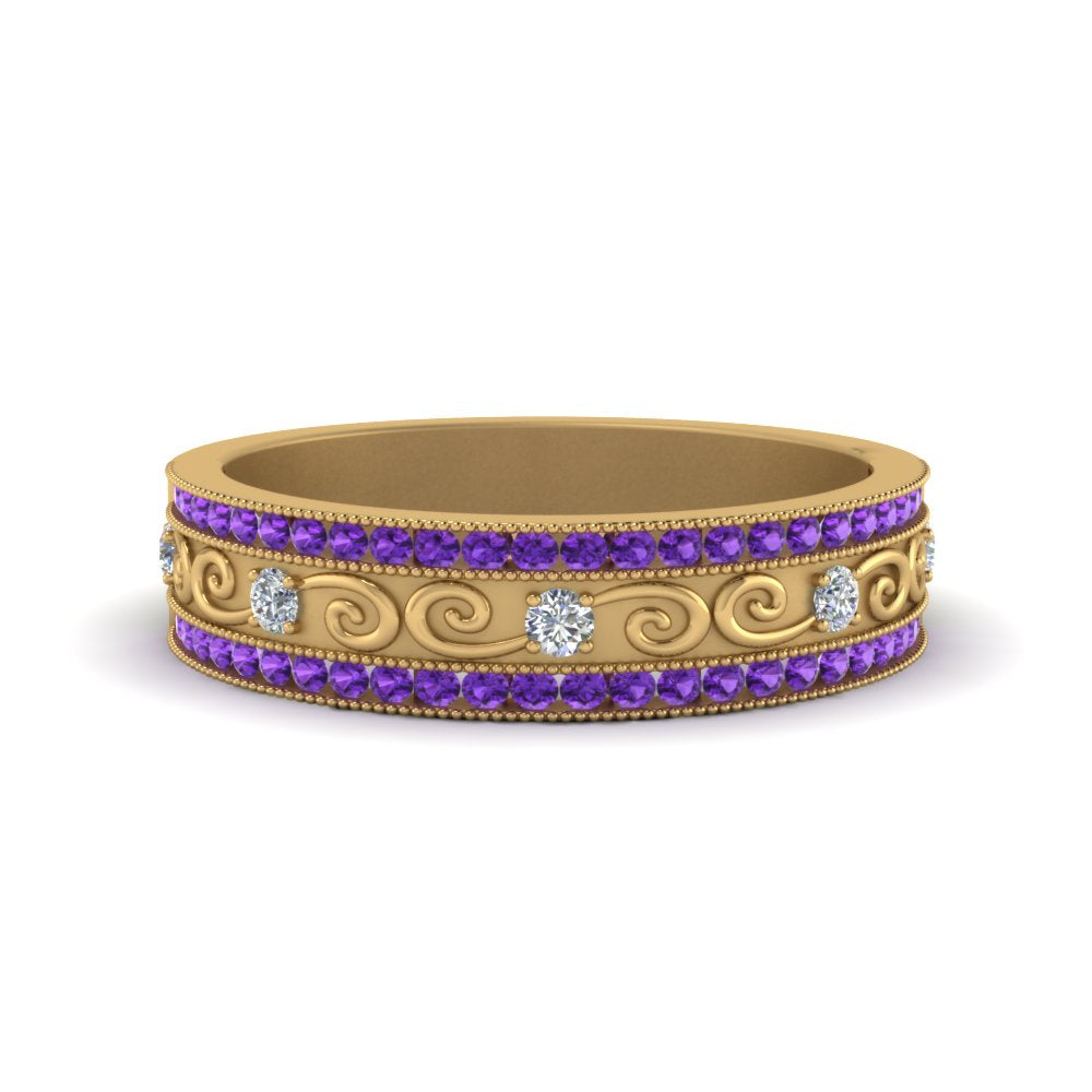 3-row-vine-vintage-diamond-wedding-ring-with-purple-topaz-in-yellow-gold-FDB8627GVITO-NL-YG