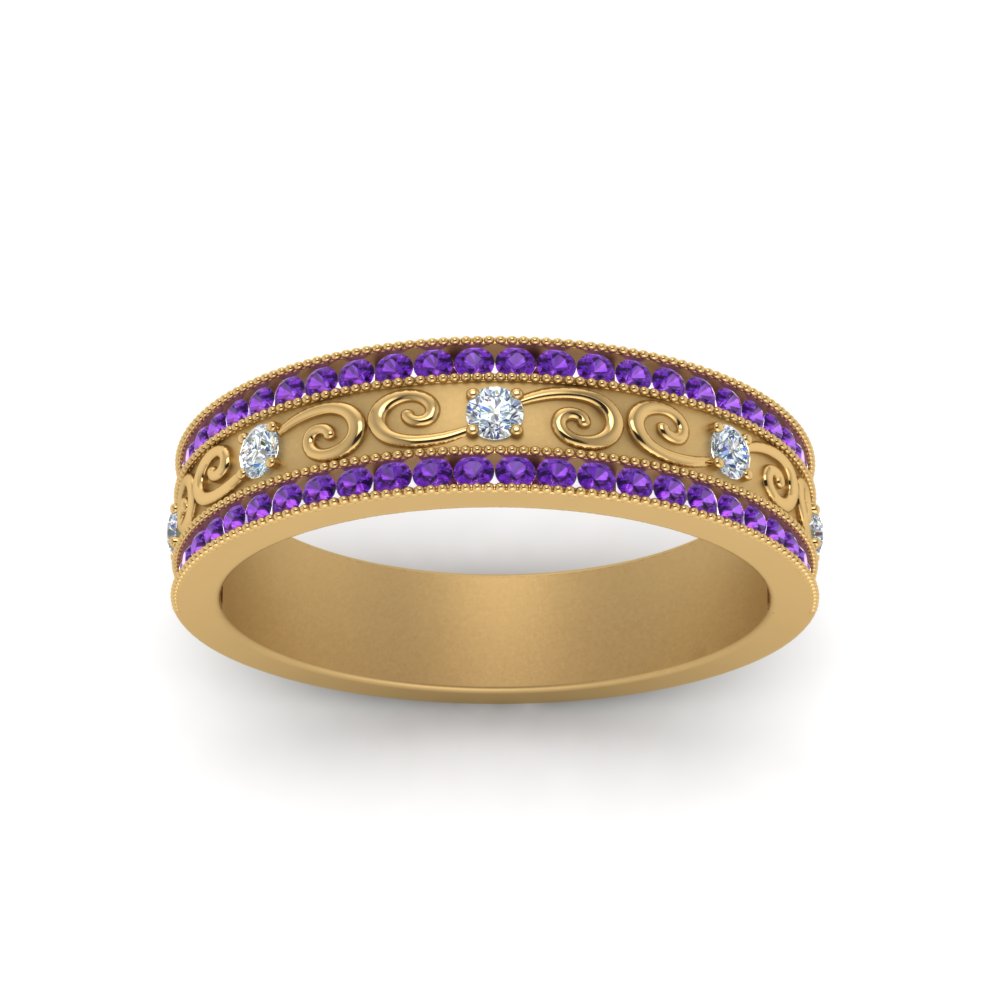 3-row-vine-vintage-diamond-wedding-ring-with-purple-topaz-in-yellow-gold-FDB8627GVITO-NL-YG