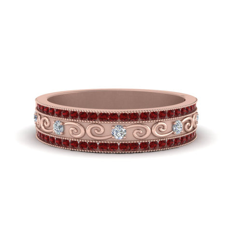 3-row-vine-vintage-diamond-wedding-ring-with-ruby-in-rose-gold-FDB8627GRUDR-NL-RG