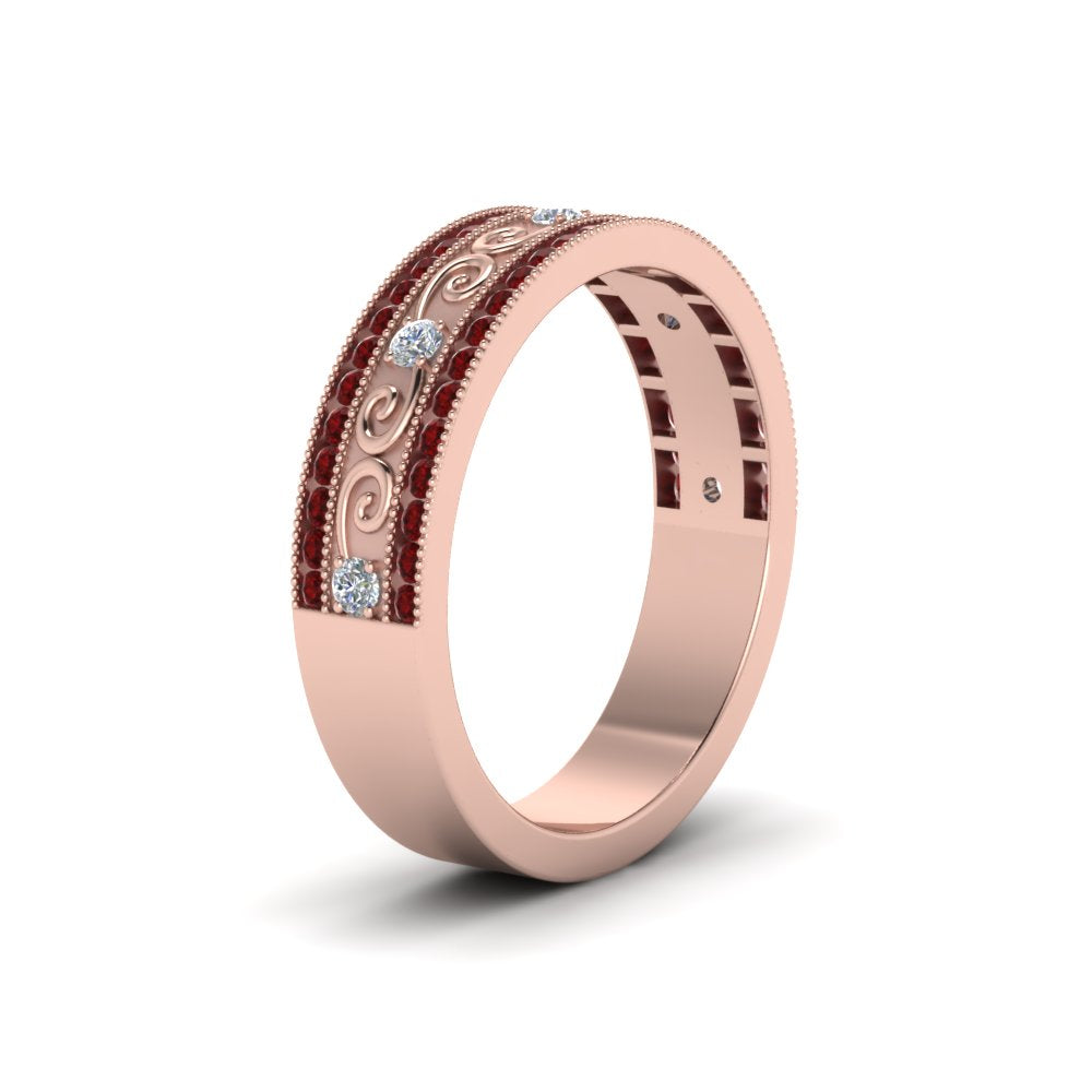 3-row-vine-vintage-diamond-wedding-ring-with-ruby-in-rose-gold-FDB8627GRUDR-NL-RG