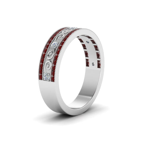 3-row-vine-vintage-diamond-wedding-ring-with-ruby-in-white-gold-FDB8627GRUDR-NL-WG