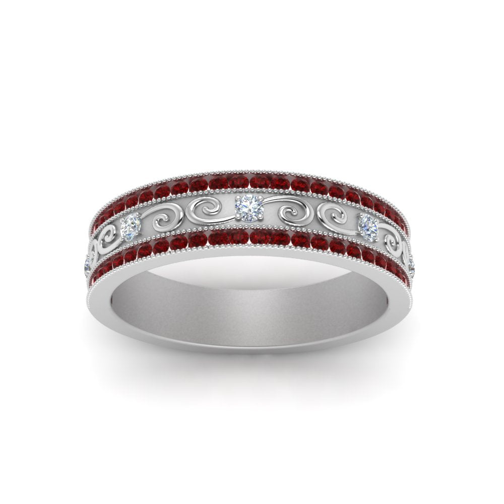 3-row-vine-vintage-diamond-wedding-ring-with-ruby-in-white-gold-FDB8627GRUDR-NL-WG