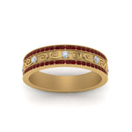 Load image into Gallery viewer, 3-row-vine-vintage-diamond-wedding-ring-with-ruby-in-yellow-gold-FDB8627GRUDR-NL-YG
