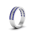 Load image into Gallery viewer, 3-row-vine-vintage-diamond-wedding-ring-with-sapphire-in-white-gold-FDB8627GSABL-NL-WG
