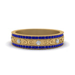Load image into Gallery viewer, 3-row-vine-vintage-diamond-wedding-ring-with-sapphire-in-yellow-gold-FDB8627GSABL-NL-YG
