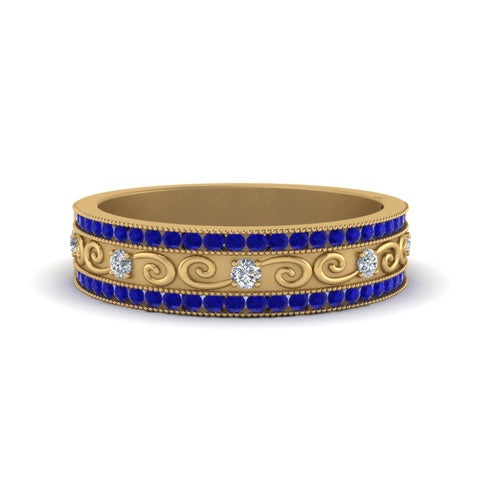 3-row-vine-vintage-diamond-wedding-ring-with-sapphire-in-yellow-gold-FDB8627GSABL-NL-YG