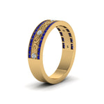 Load image into Gallery viewer, 3-row-vine-vintage-diamond-wedding-ring-with-sapphire-in-yellow-gold-FDB8627GSABL-NL-YG
