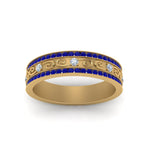 Load image into Gallery viewer, 3-row-vine-vintage-diamond-wedding-ring-with-sapphire-in-yellow-gold-FDB8627GSABL-NL-YG
