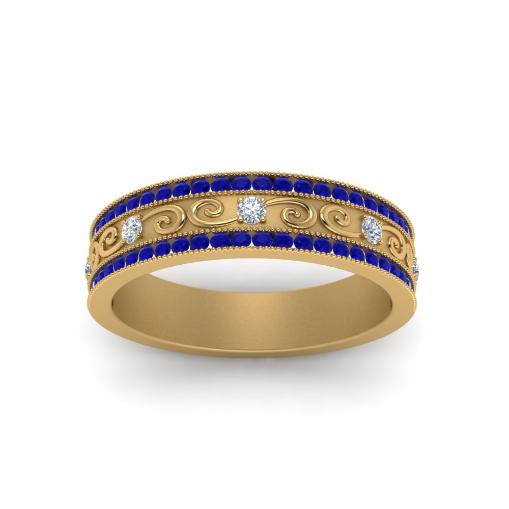 3-row-vine-vintage-diamond-wedding-ring-with-sapphire-in-yellow-gold-FDB8627GSABL-NL-YG