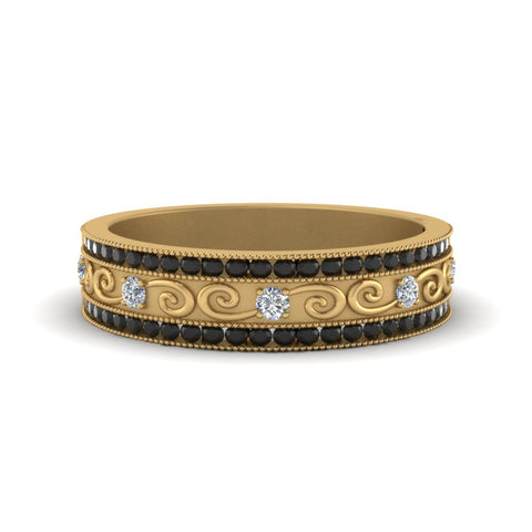 3-row-vine-vintage-wedding-ring-with-black-diamond-in-yellow-gold-FDB8627GBLACK-NL-YG