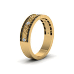 Load image into Gallery viewer, 3-row-vine-vintage-wedding-ring-with-black-diamond-in-yellow-gold-FDB8627GBLACK-NL-YG
