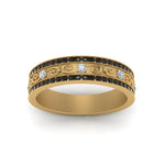 Load image into Gallery viewer, 3-row-vine-vintage-wedding-ring-with-black-diamond-in-yellow-gold-FDB8627GBLACK-NL-YG
