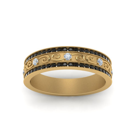 3-row-vine-vintage-wedding-ring-with-black-diamond-in-yellow-gold-FDB8627GBLACK-NL-YG