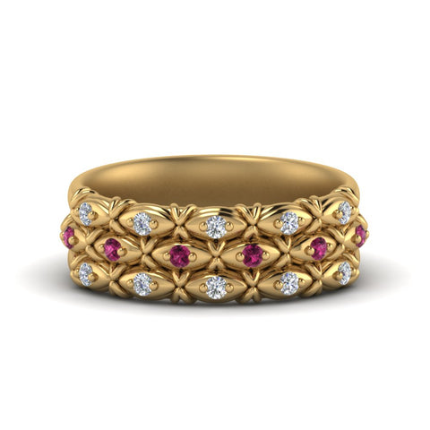 3-row-vintage-diamond-band-with-pink-sapphire-in-yellow-gold-FD122509BGSADRPI-NL-YG