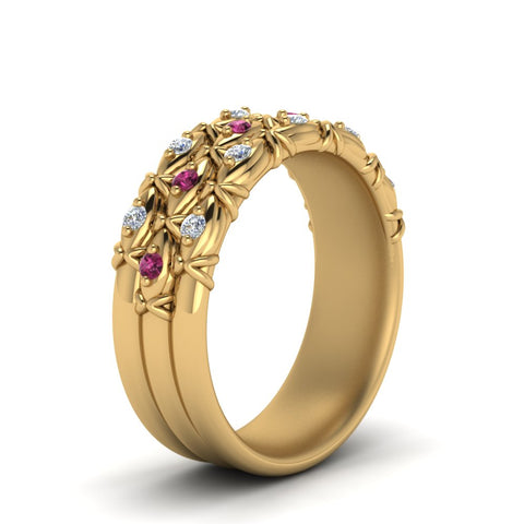3-row-vintage-diamond-band-with-pink-sapphire-in-yellow-gold-FD122509BGSADRPI-NL-YG