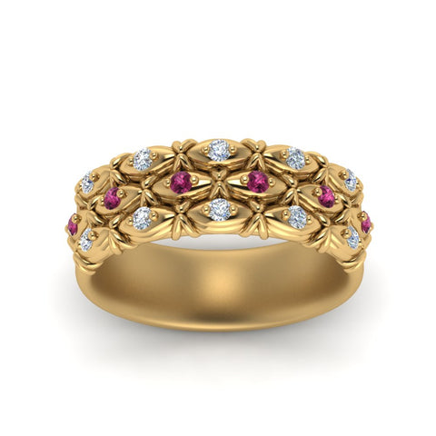 3-row-vintage-diamond-band-with-pink-sapphire-in-yellow-gold-FD122509BGSADRPI-NL-YG