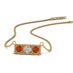 Load image into Gallery viewer, 3-stone-bar-necklace-with-orange-sapphire-in-FDPD86612GSAOR-NL-YG
