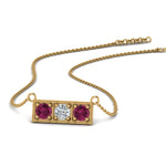 Load image into Gallery viewer, 3-stone-bar-necklace-with-pink-sapphire-in-FDPD86612GSADRPI-NL-YG
