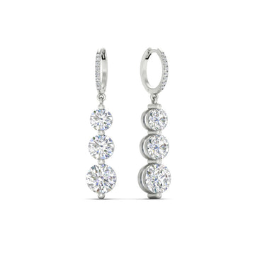 3 Stone Lab Diamond Drop Dangle Huggies Earring