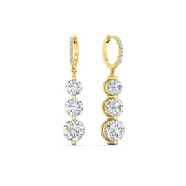 3 Stone Lab Diamond Drop Dangle Huggies Earring
