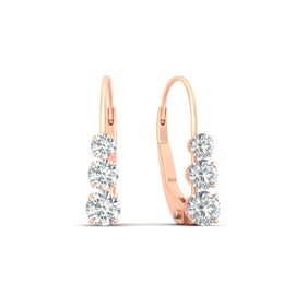 1/2 Ct 3 Stone Lever Back Diamond Earrings