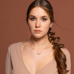 Load image into Gallery viewer, 3-stone-diamond-pendant-in-rose-gold-fdpd11019-model
