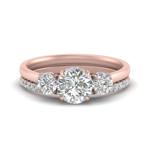 3 Stone Hidden Halo Ring With Band