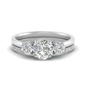 3 Stone Hidden Halo Diamond Ring With Band