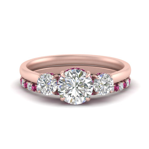 3-stone-hidden-halo-pink-sapphire-ring-with-wedding-band-in-FDENS3179RORGSADRPIANGLE3-NL-RG